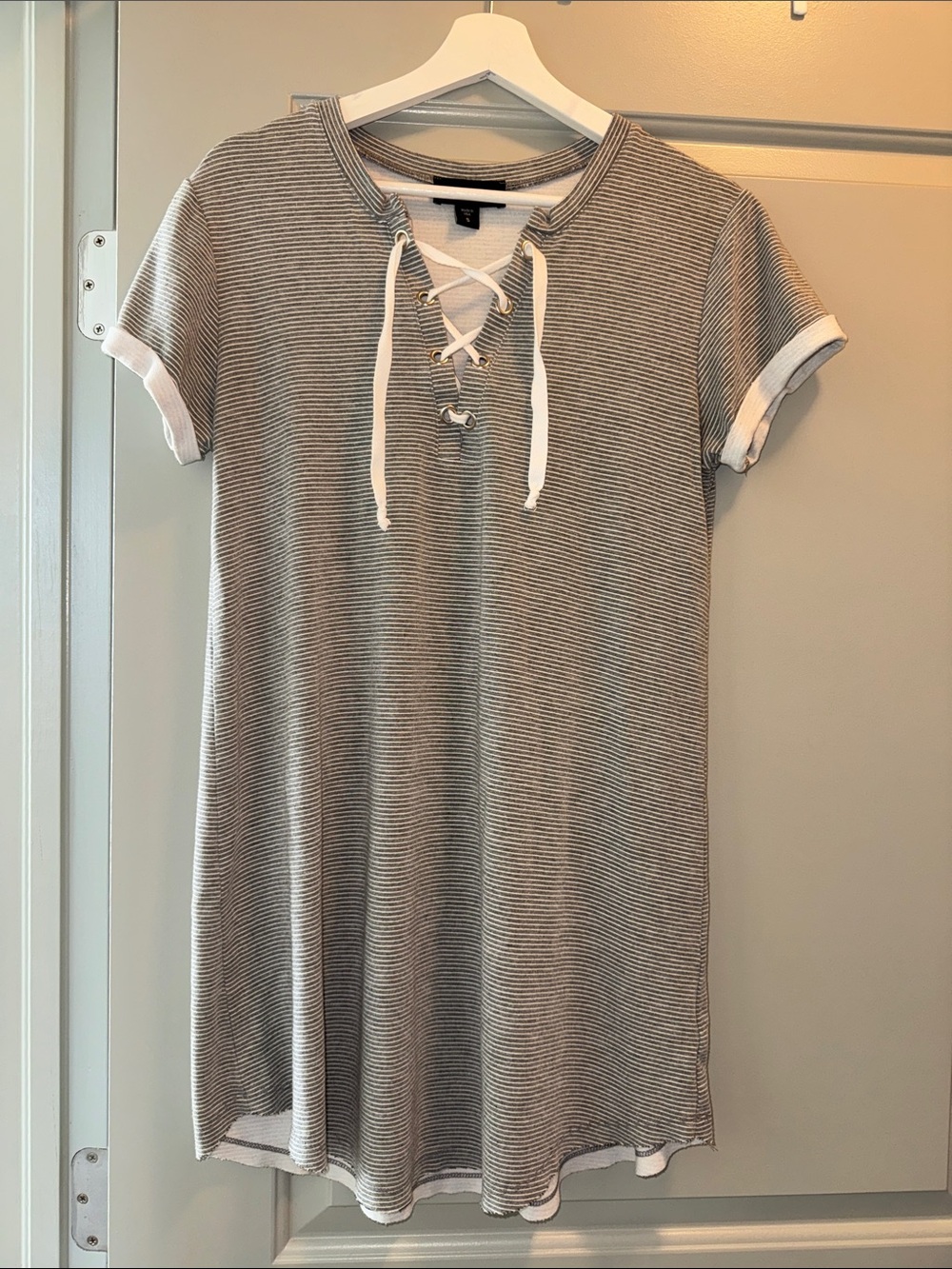 T-shirt Dress with Lace-Up Neckline